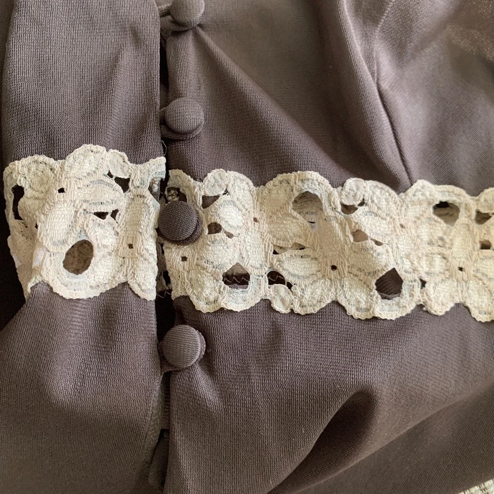 Vintage 1960s Lingerie Slip Nightgown Brown Nylon & Beige Lace Formfit Rogers - Picture 10 of 10